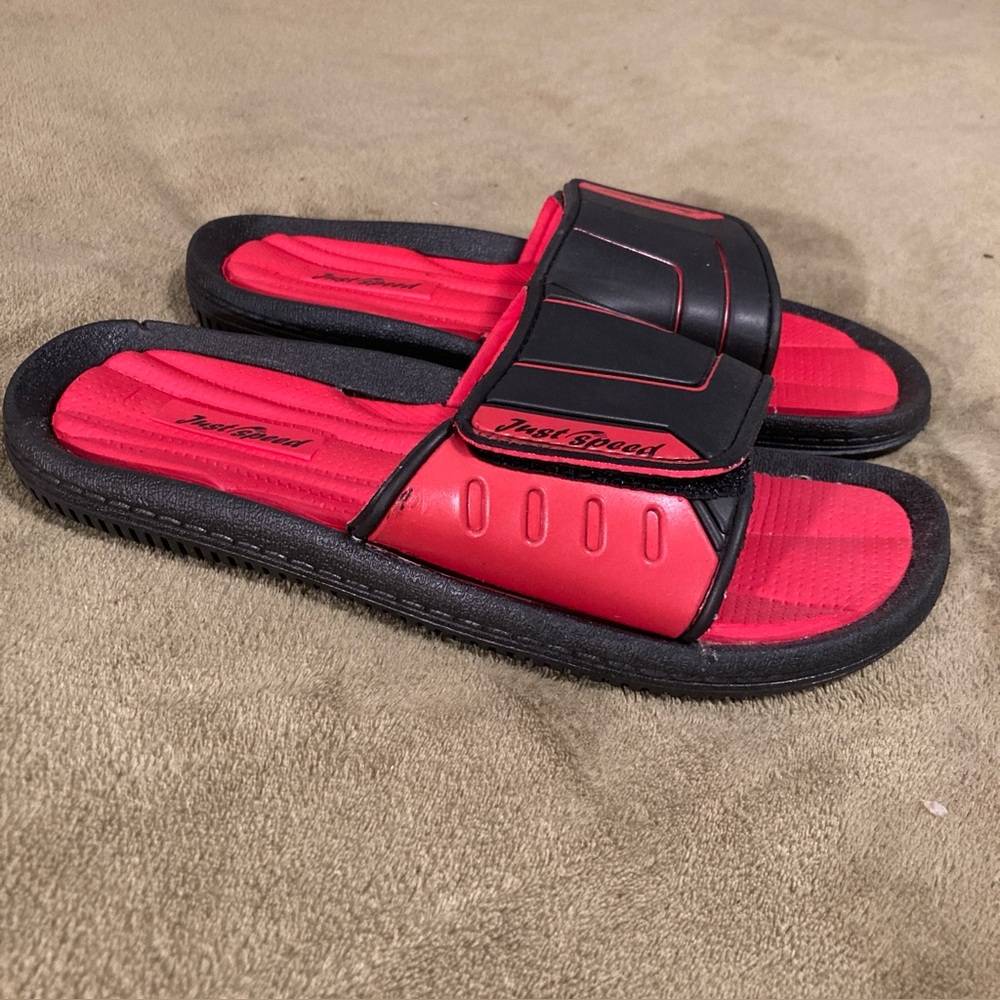 NWOT Just Speed Vintage 90s Flip Flop Slip On Sandals Red Black Size 8M